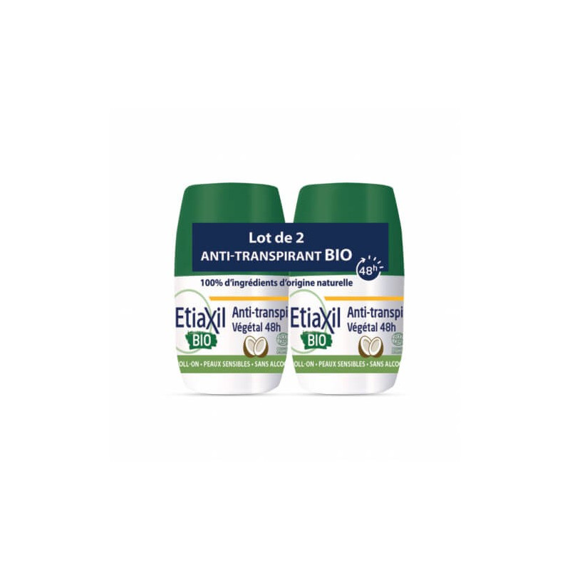 Plantkunde Gevoel van schuld Expertise Etiaxil Deodorant BIO Anti-Transpirant Vegetal 48h Roll-on 50 ml Lot of 2