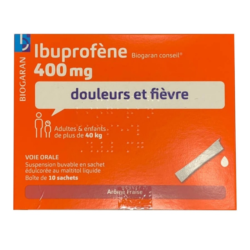 Ibuprofène 400 mg 10 Sachets arôme Fraise Biogaran Conseil 3400930130124