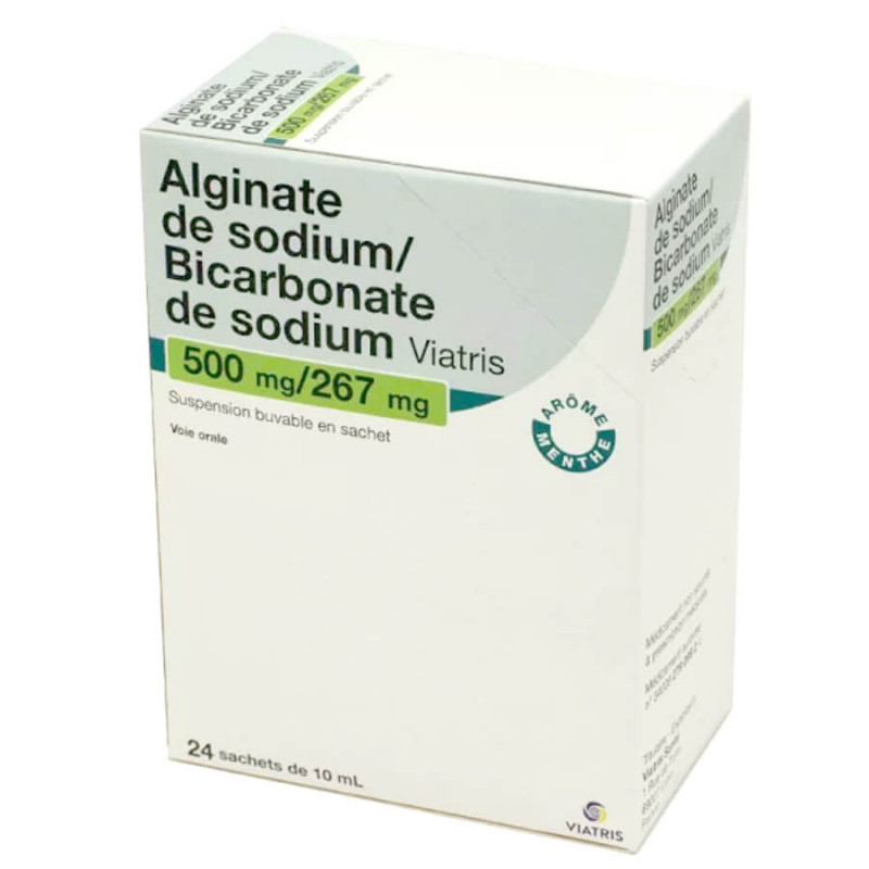 Alginate de Sodium Bicarbonate de Sodium Viatris 500 mg 267 mg suspension buvable 24 sachets 3400927909924