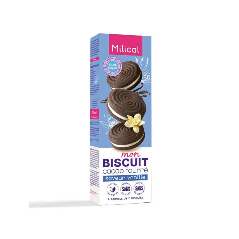 Milical Biscuits cacao fourrés Saveur Vanille 4 sachets de 2 biscuits 3770008157484