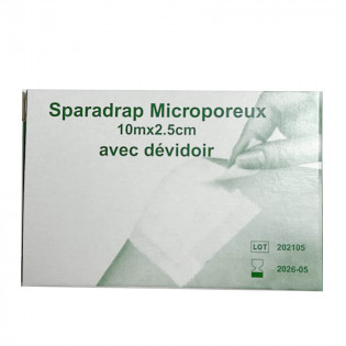 Sparadrap microporeux 10m x 2,5cm avec dévidoir