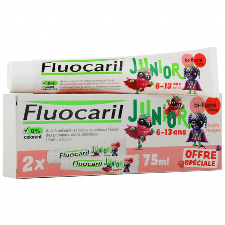 Fluocaril Junior 6-12 ans Goût Fruits rouges lot 2 x 75 ml 8710604763271