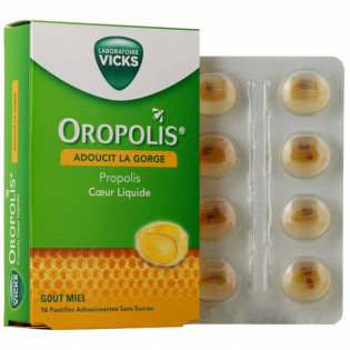 Vicks Oropolis Propolis cœur liquide sans sucres 16 Pastilles 8700216470018