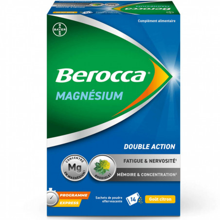 Berocca Magnésium Fatigue et nervosité Mémoire et concentration 14 sachets 3534510001822