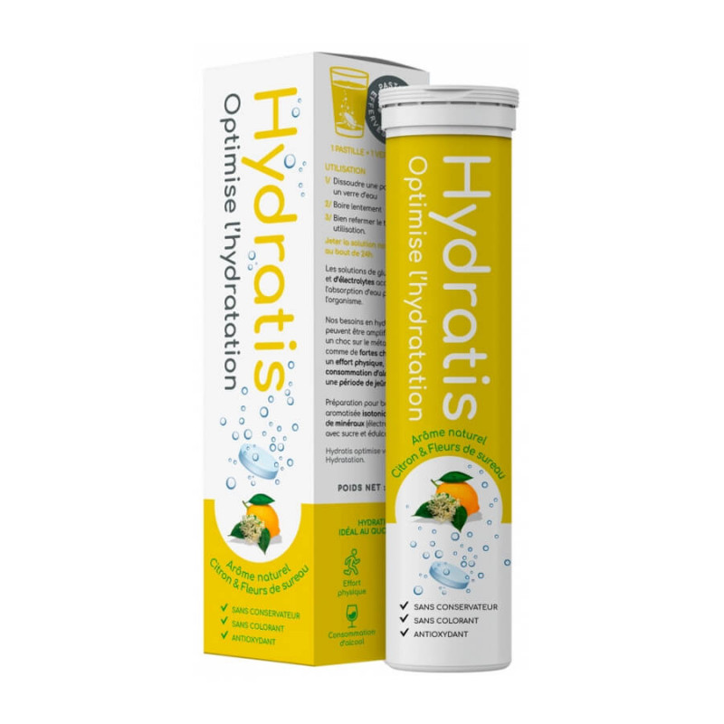 Hydratis Solution d'Hydratation 20 Pastilles Effervescentes Arôme Citron Fleur de sureau 3760304100017