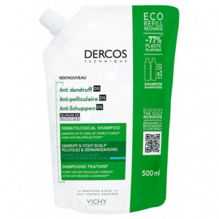 Vichy Dercos Shampoing Traitant Anti-Pelliculaire Cheveux Normaux à Gras Eco Recharge 500 ml